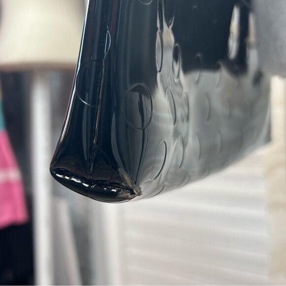 Kate Spade Black Patent Polka-Dot Embossed Handbag Purse - Picture 4 of 14